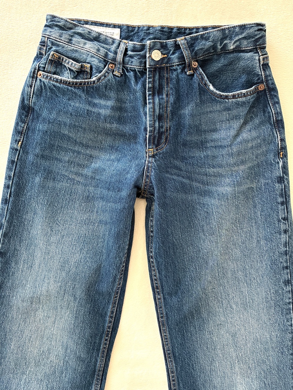 ZARA Wide Leg Jeans Size 6 High Rise 29/33 Medium Wash 100% Cotton Relaxed Denim - Picture 6 of 15